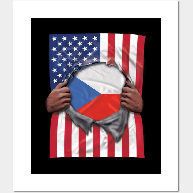 Czech Republic Flag American Flag Ripped - Gift for Czech From Czech Republic Wall Art by Country Flags